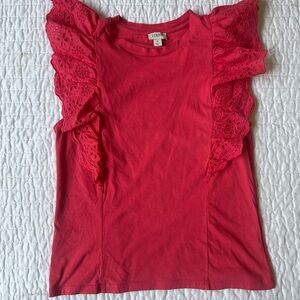 J. Crew Red Ruffle Sleeve Tank Top